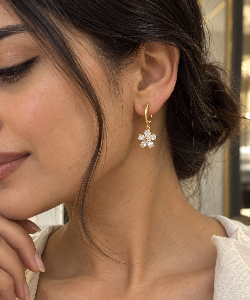 Golden Bloom Drop Hoops