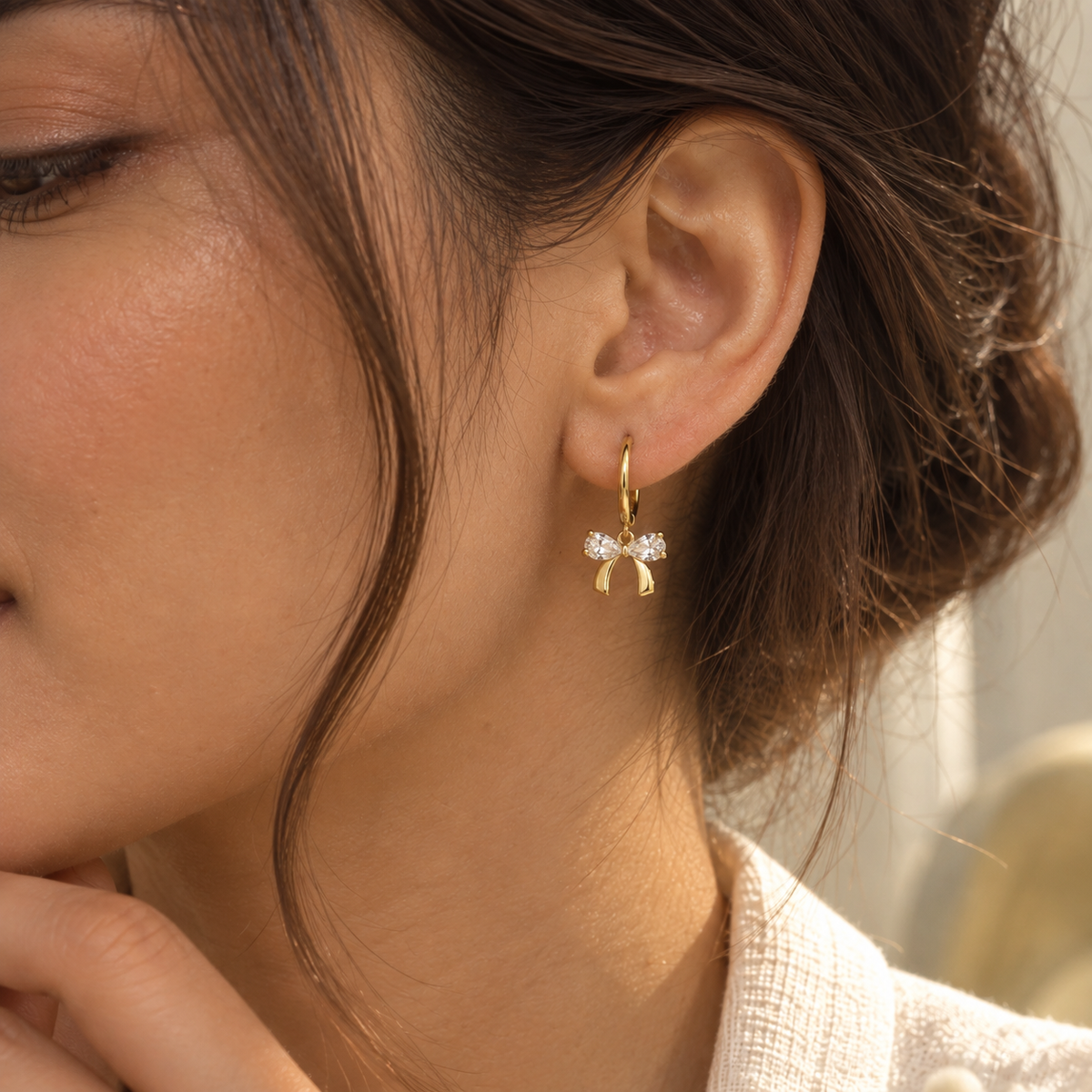 Golden Bow Crystal Hoops